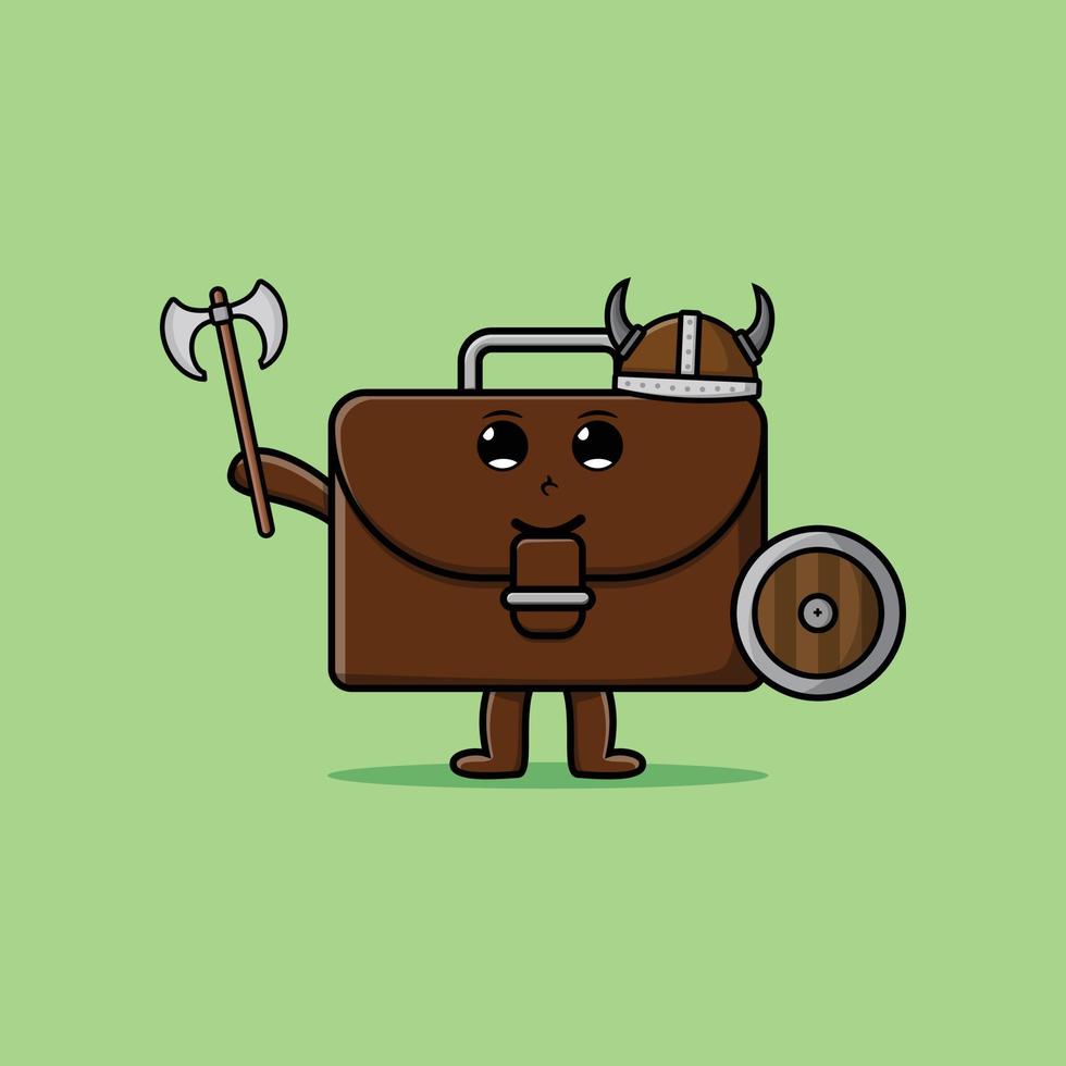 Cute cartoon Suitcase viking pirate holding ax vector