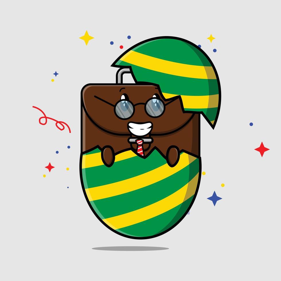 Cute cartoon suitcase coming out from easter egg vector