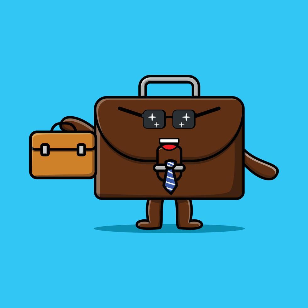 Cute cartoon suitcase businessman holding suitcase vector