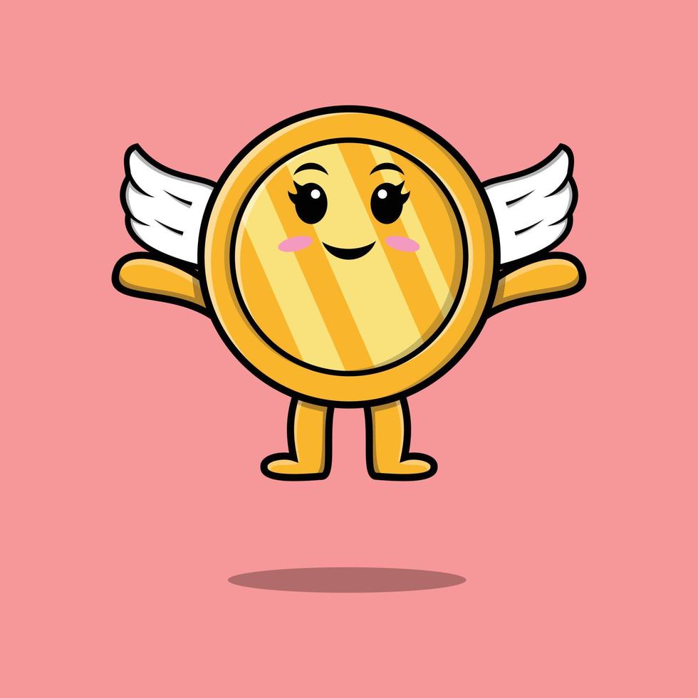 lindo personaje de moneda de oro de dibujos animados con alas vector