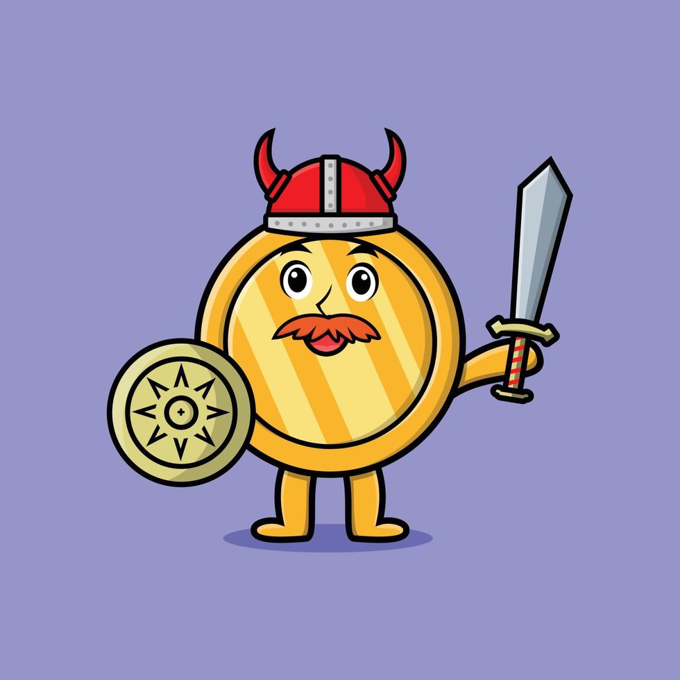 personaje de dibujos animados lindo moneda de oro pirata vikingo vector