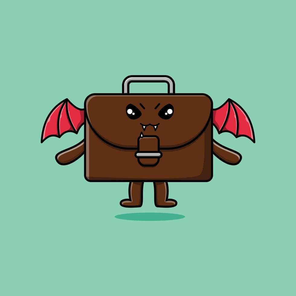 Cute mascot cartoon Suitcase as dracula with wings vector