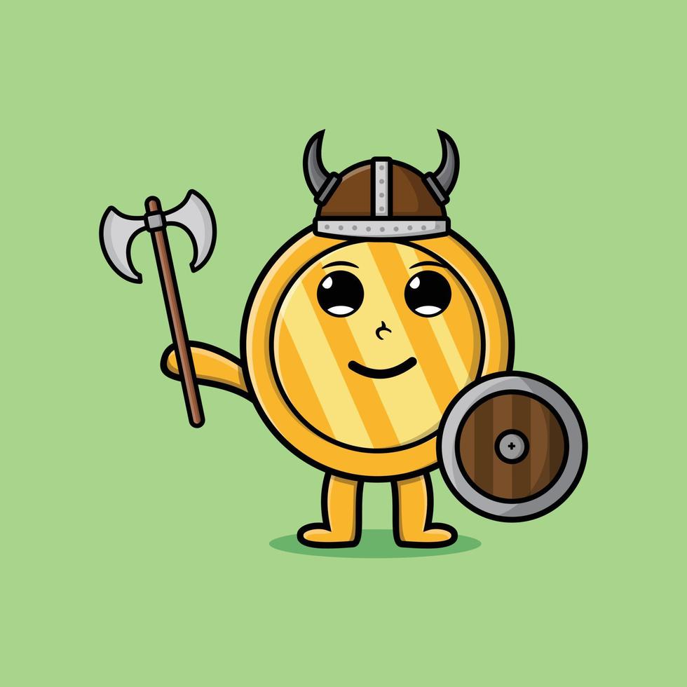 Cute cartoon character Gold coin viking pirate vector