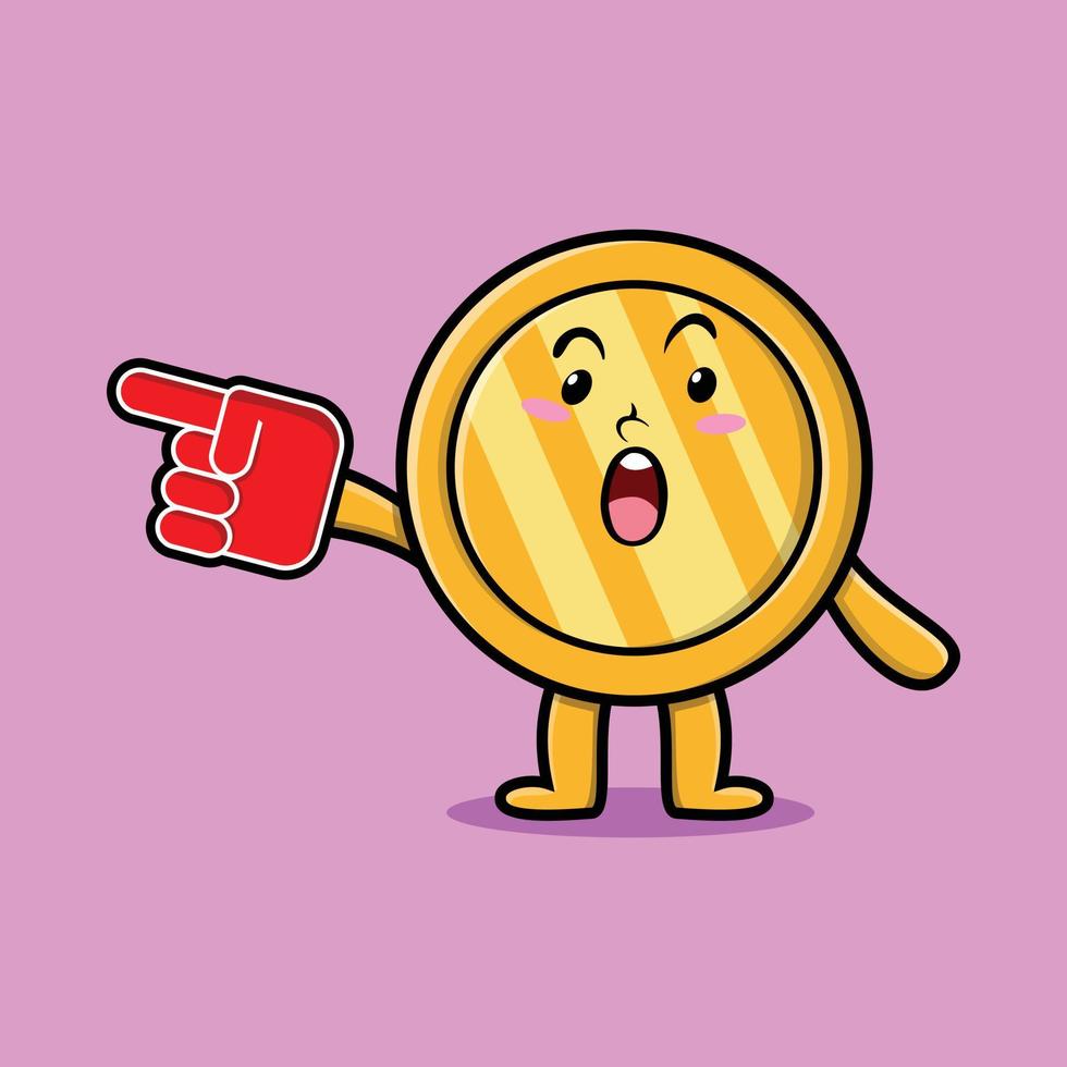 Cute Cartoon Gold coin with foam finger glove vector