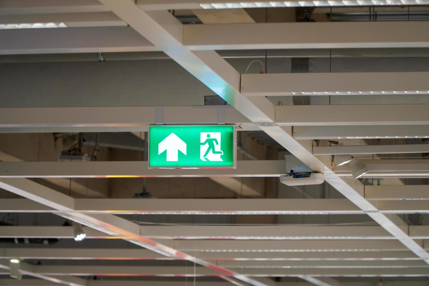 Fire exit sign in factory,Fire exit signs indicate a safe emergency exit route. photo