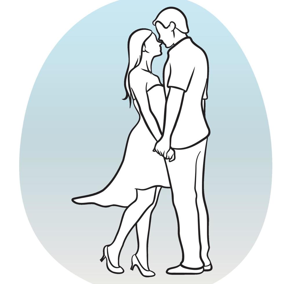 A couple holding together. Line art. vector