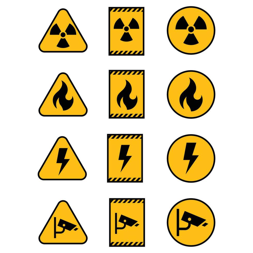 conjunto vectorial de símbolos y signos de peligro, peligro. vector