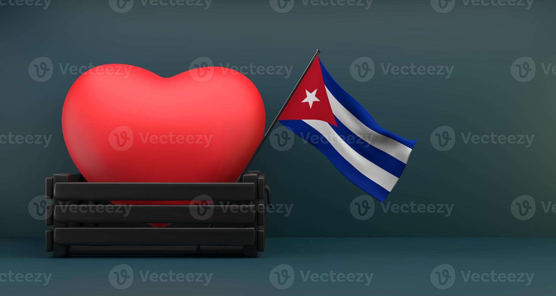 I love Cuba, Flag Cuba with heart, copy space, 3D work and 3D image photo