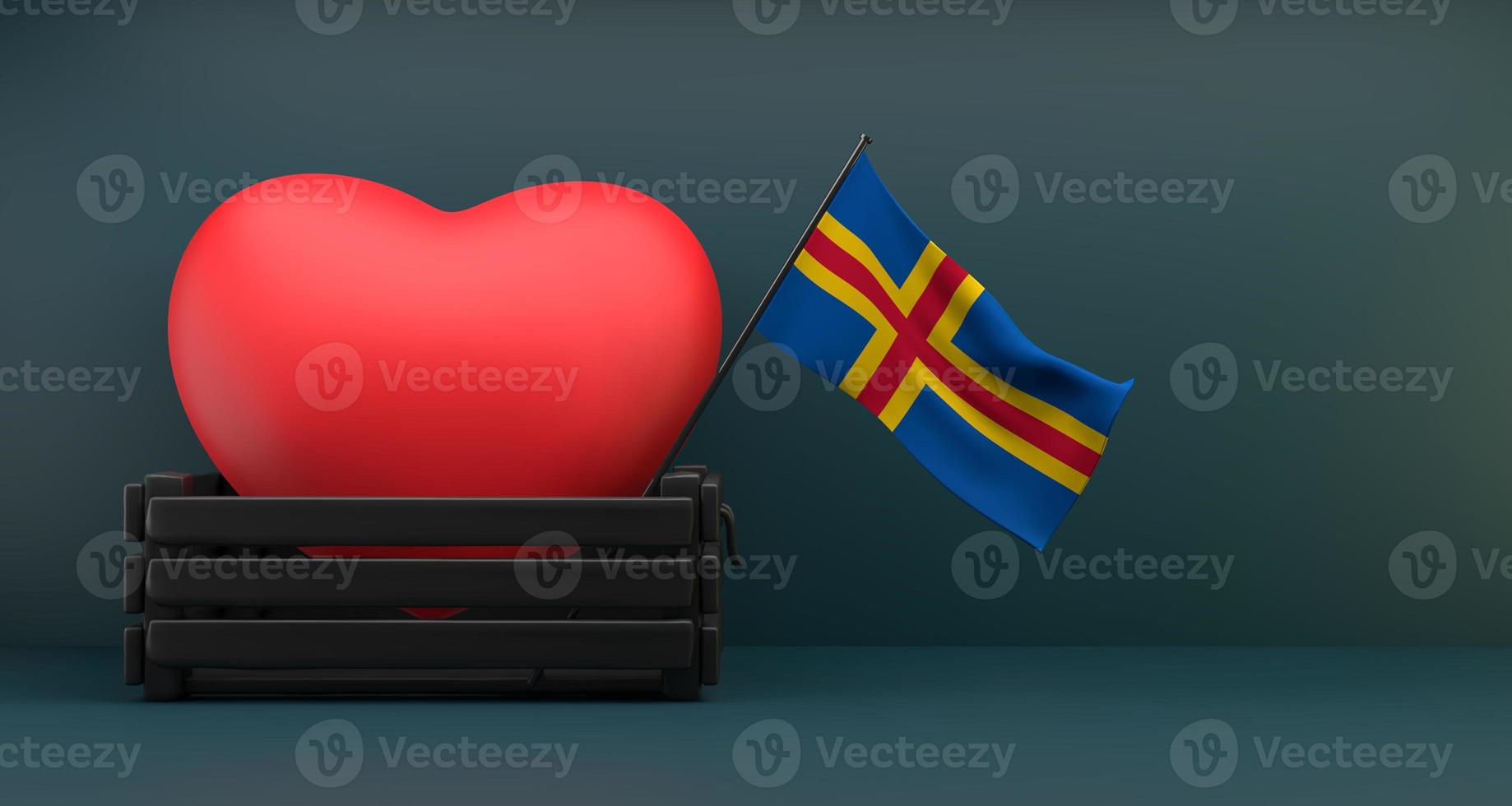 I love Aland, Flag Aland with heart, copy space, 3D work and 3D image photo