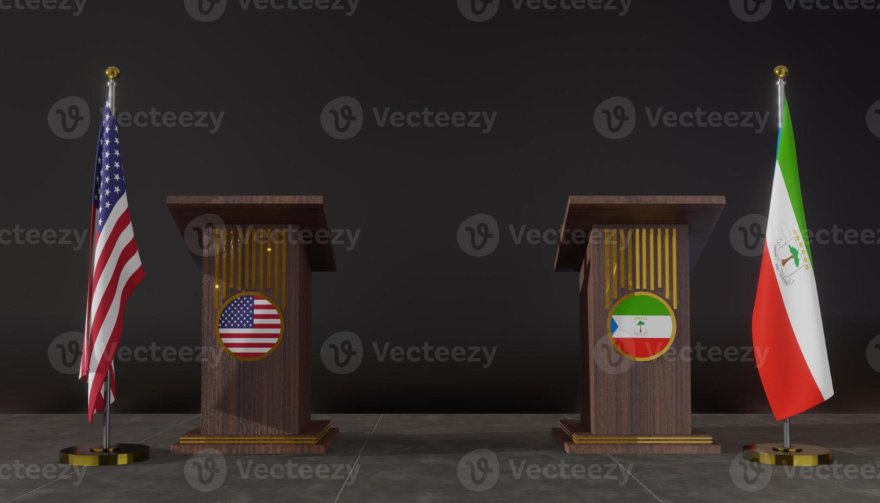 USA and Equatorial Guinea flags. USA and Equatorial Guinea flag. USA and Equatorial Guinea negotiations. Rostrum for speeches. 3D work and 3D image photo
