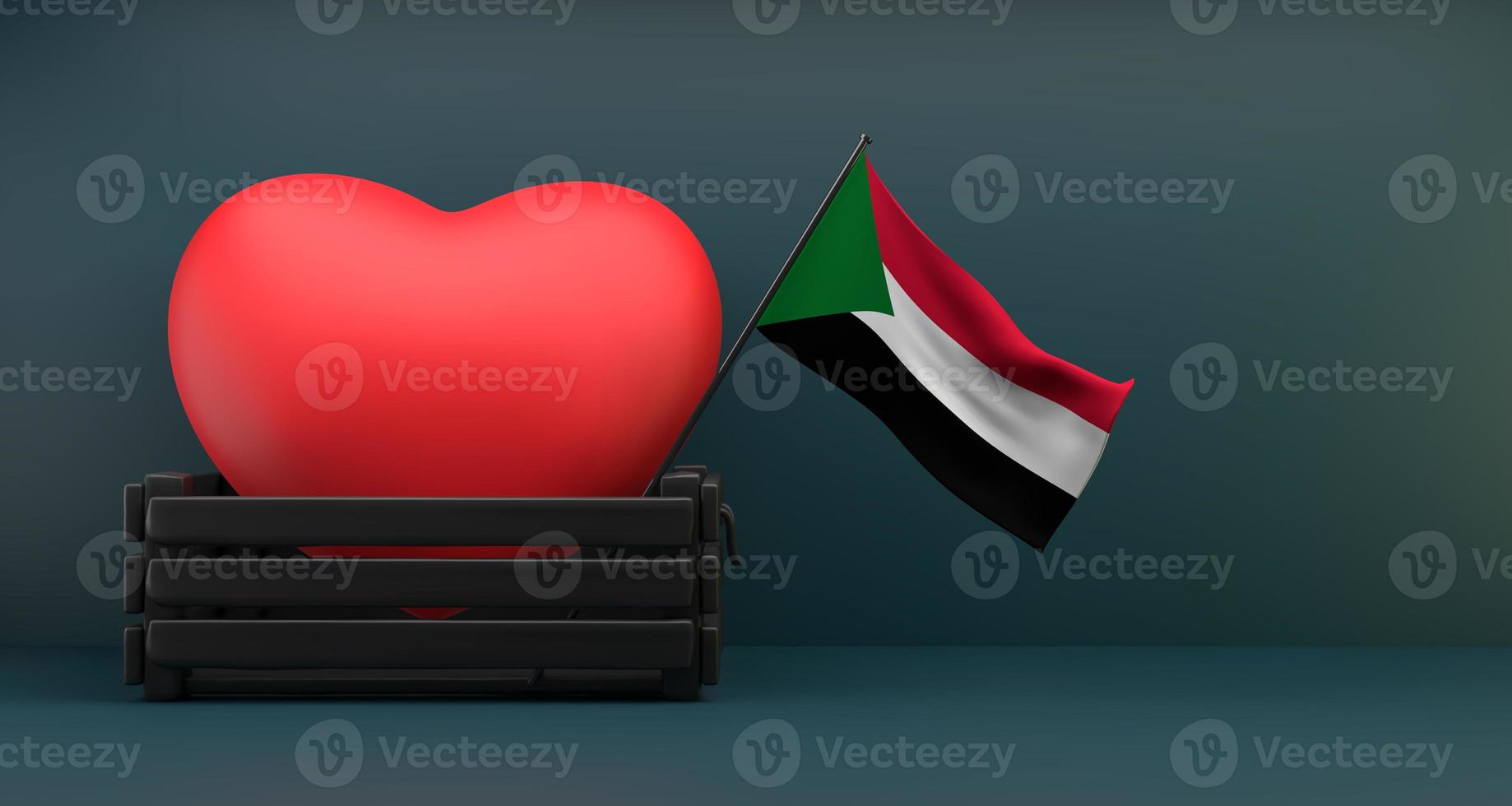 I love Sudan Flag Sudan with heart, copy space, 3D work and 3D image photo