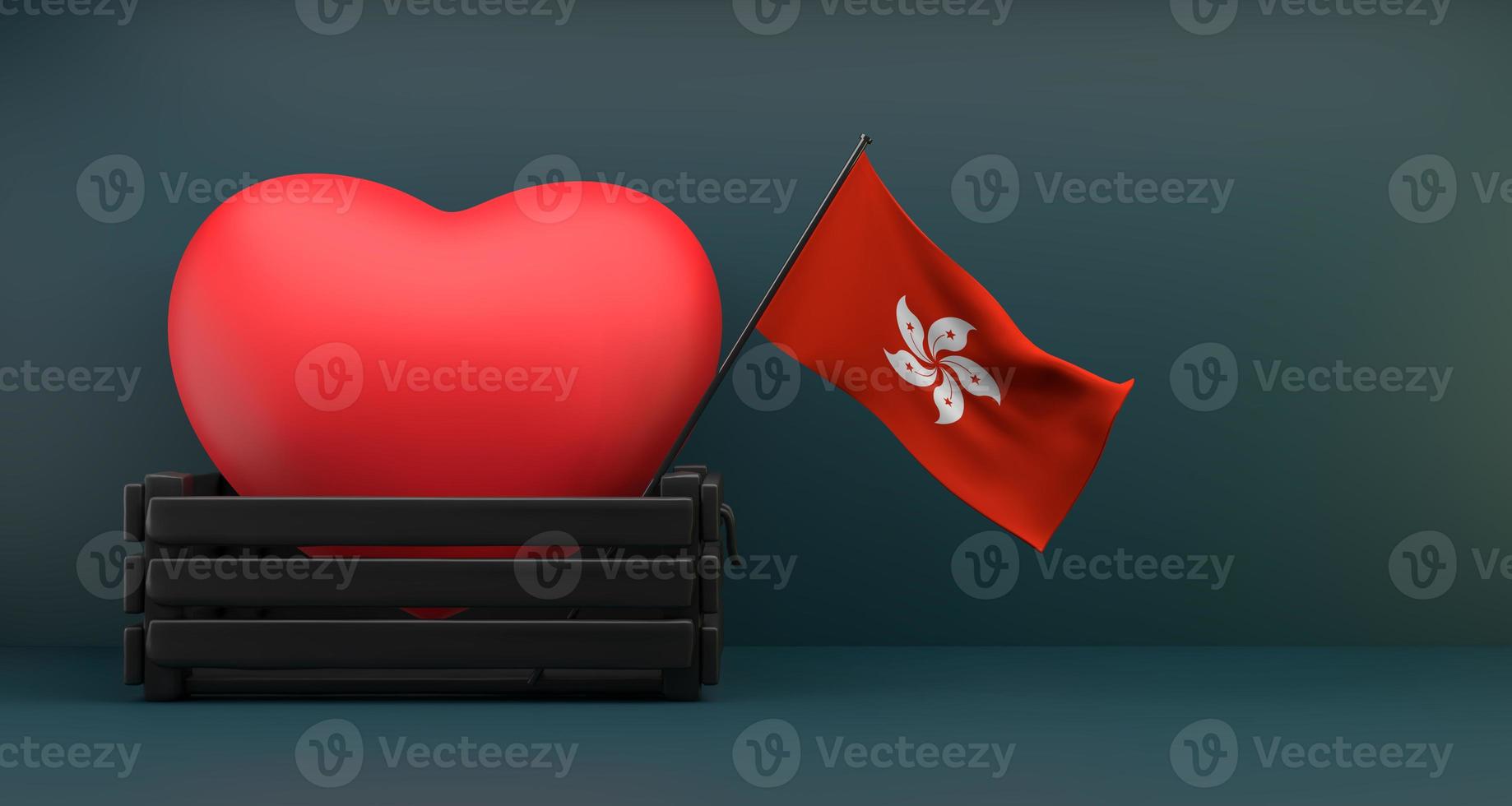 I love Hong Kong, Flag Hong Kong with heart, copy space, 3D work and 3D image photo