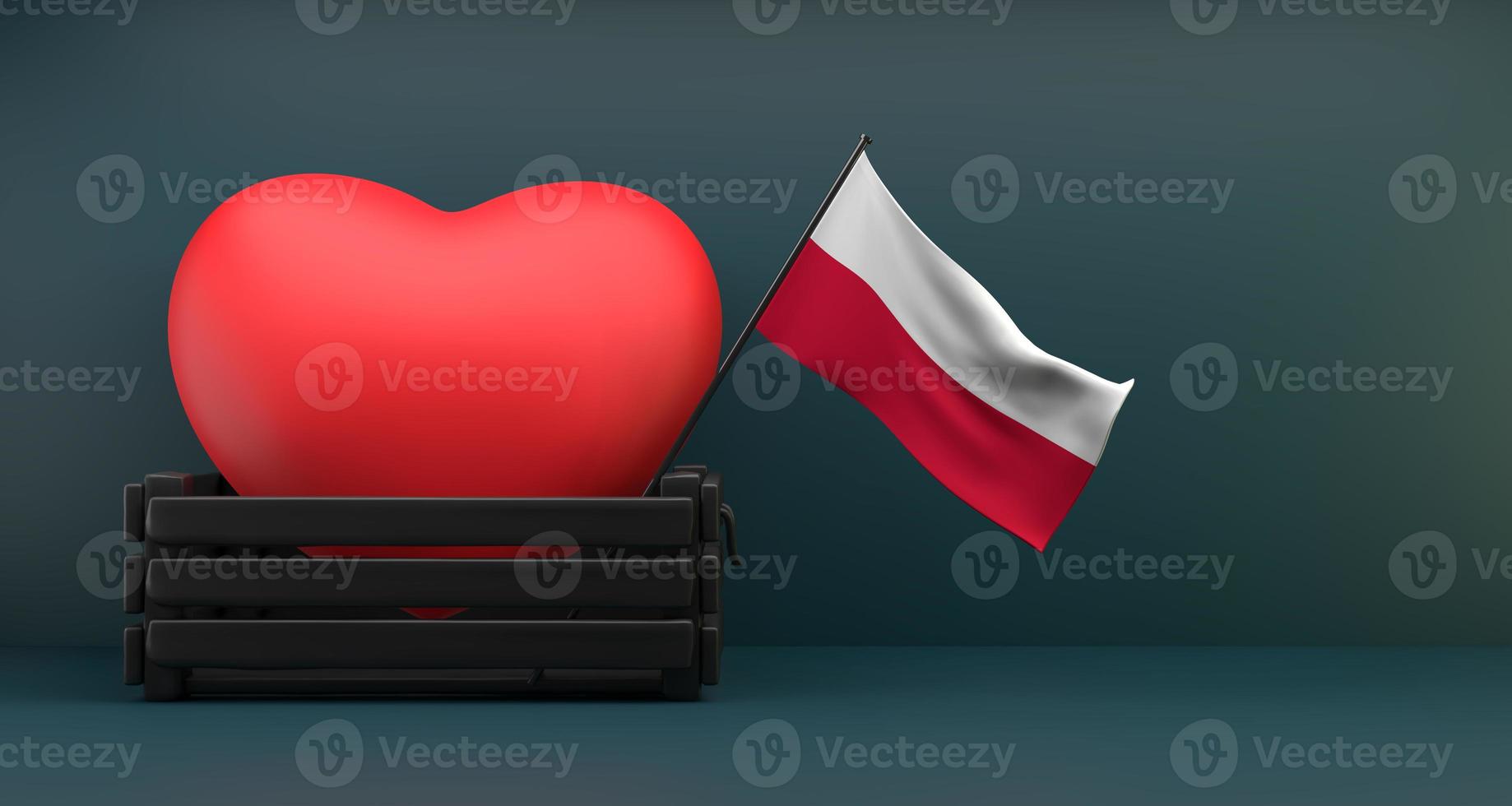 I love Poland Flag Poland with heart, copy space, 3D work and 3D image photo