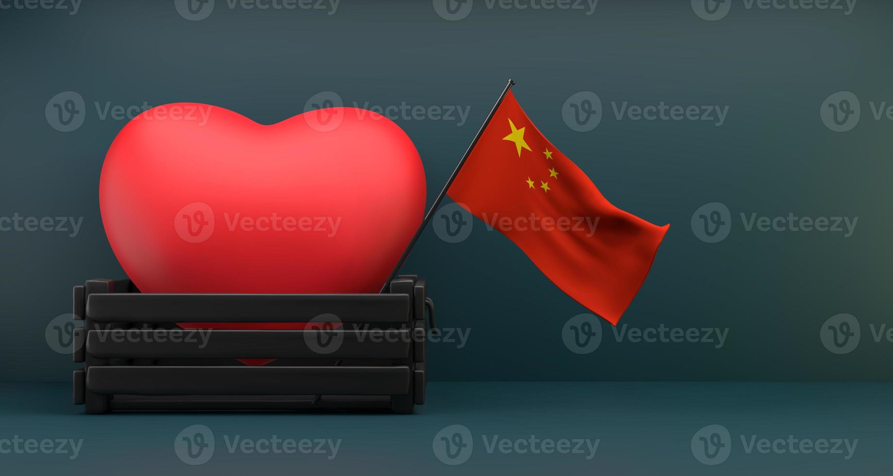I love China, Flag China with heart, copy space, 3D work and 3D image photo