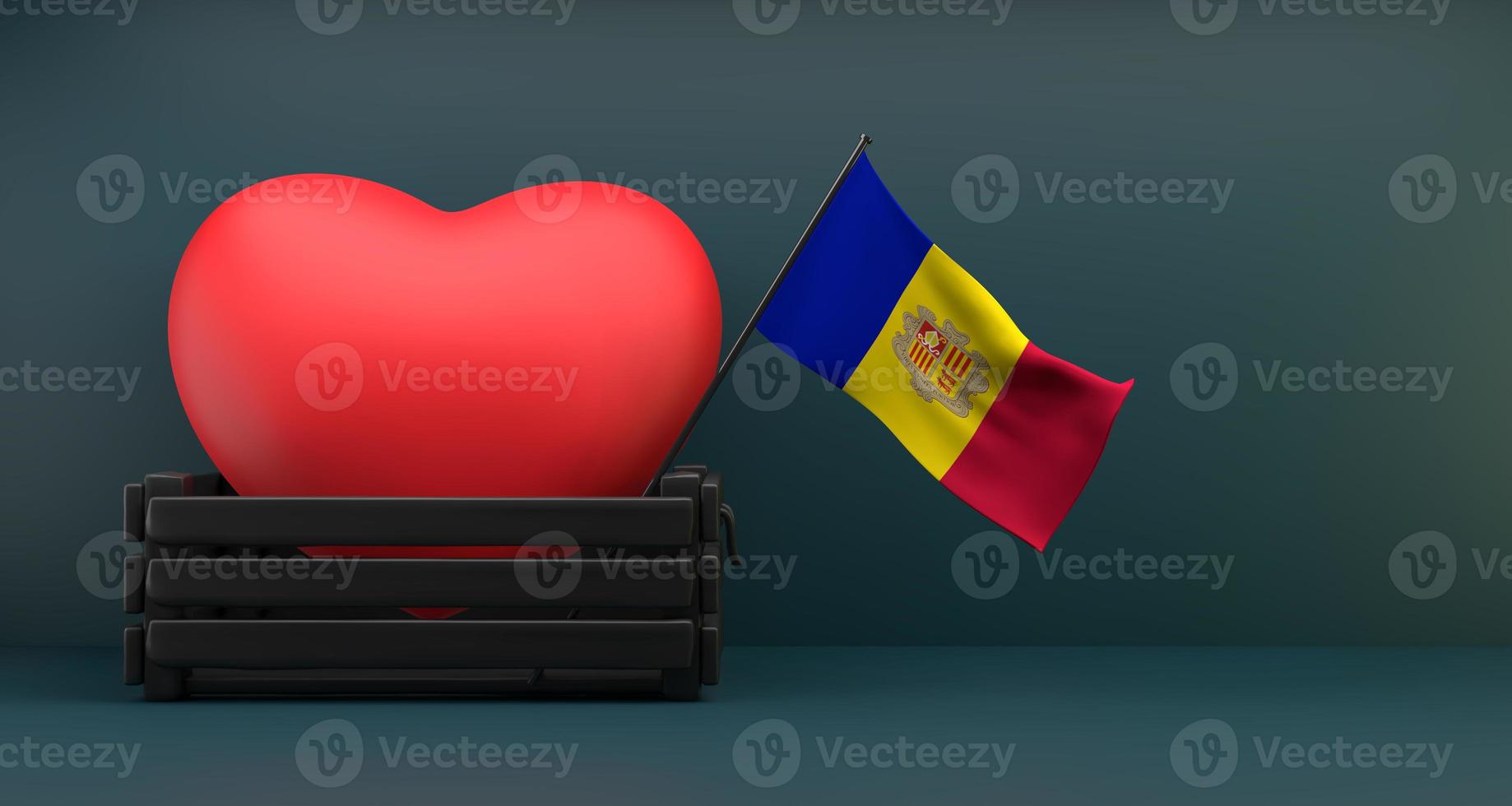 I love Andorra, Flag Andorra with heart, copy space, 3D work and 3D image photo