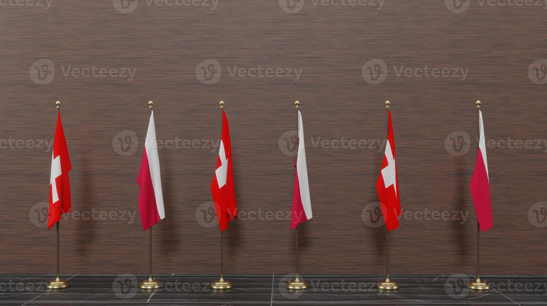 Switzerland and Poland flags. Flag Switzerland and Poland Europe. Conflict between Switzerland vs Poland, 3D work and 3D image photo