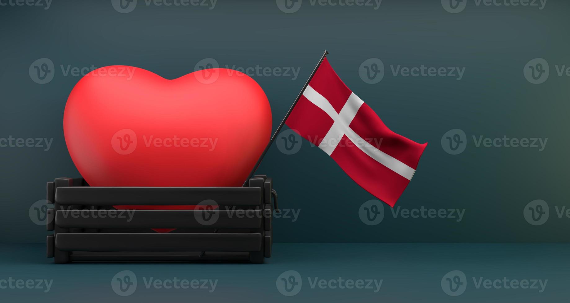 I love Denmark, Flag Denmark with heart, copy space, 3D work and 3D image photo