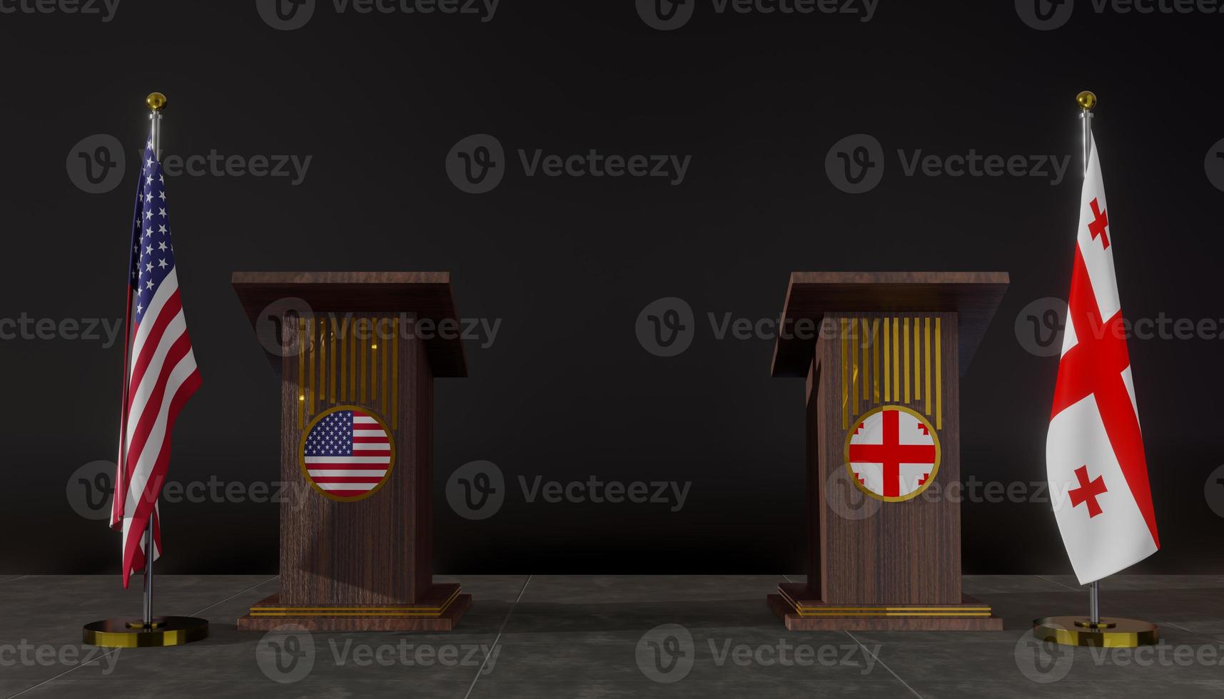 USA and Georgia flags. USA and Georgia flag. USA and Georgia negotiations. Rostrum for speeches. 3D work and 3D image photo