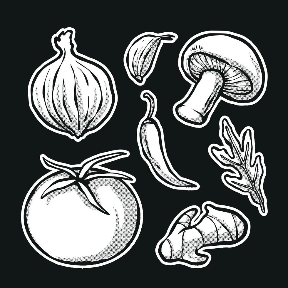 vegetarian illustrations. hand drawn technique black and white vector