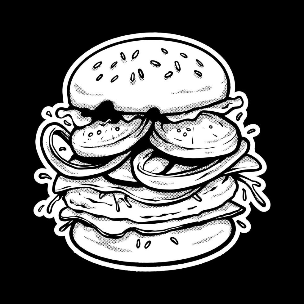 boceto de hamburguesa fondos en blanco y negro vector