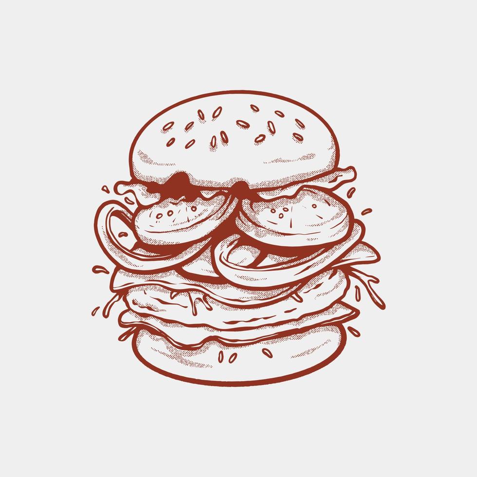 burger sketch line art hand draw vector