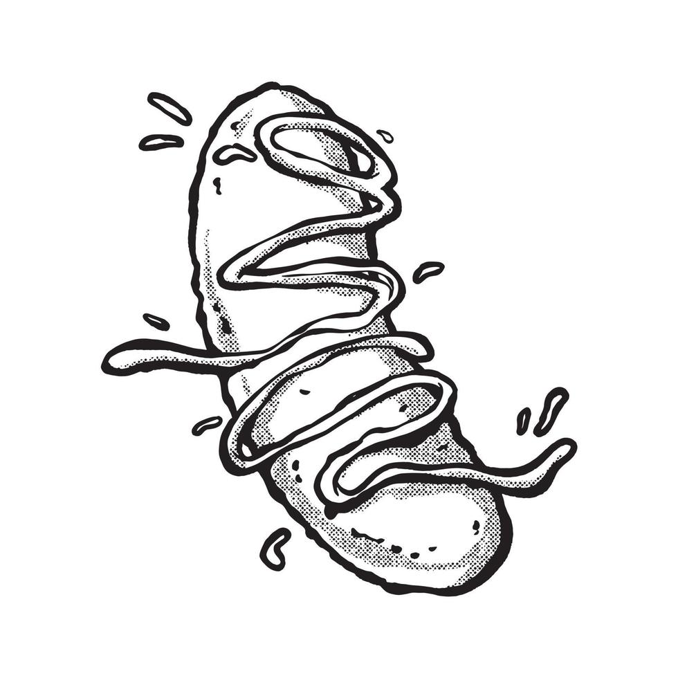 hot dog illustration with sauce splash. hand drawn technique. line art vector