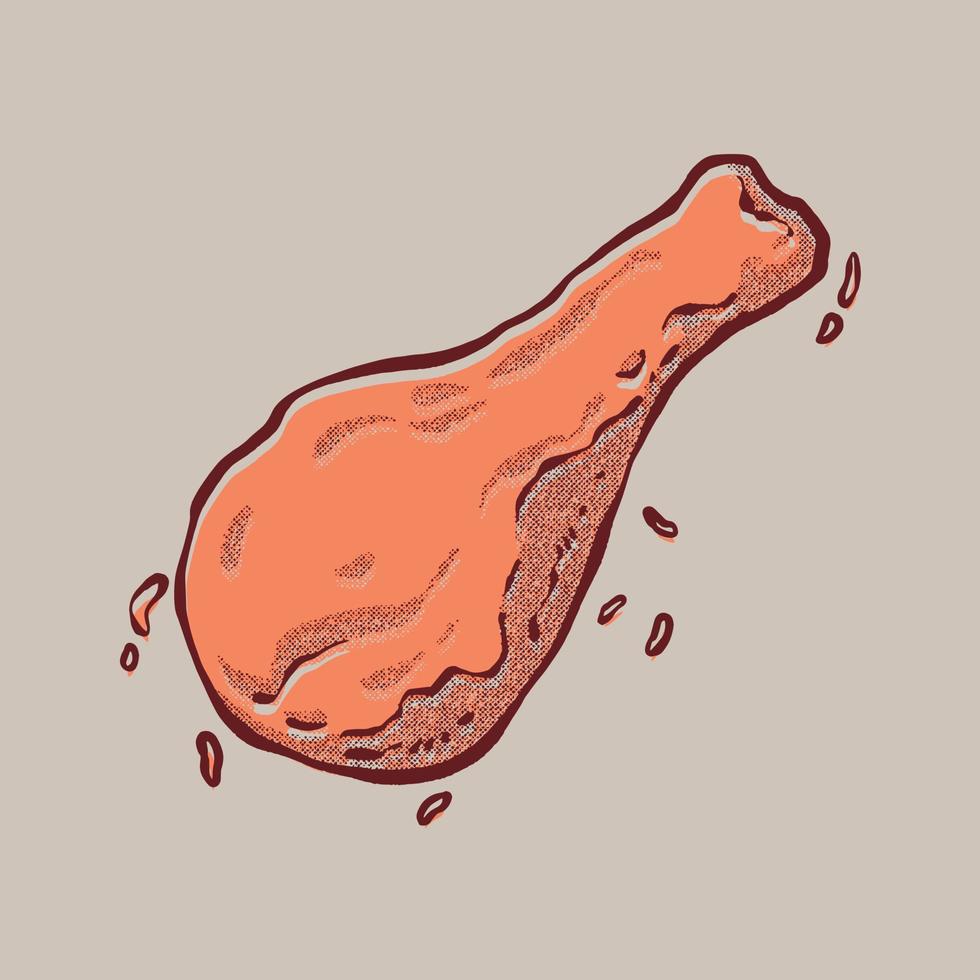 Crispy fried chicken thigh sketch. hand drawn technique vector