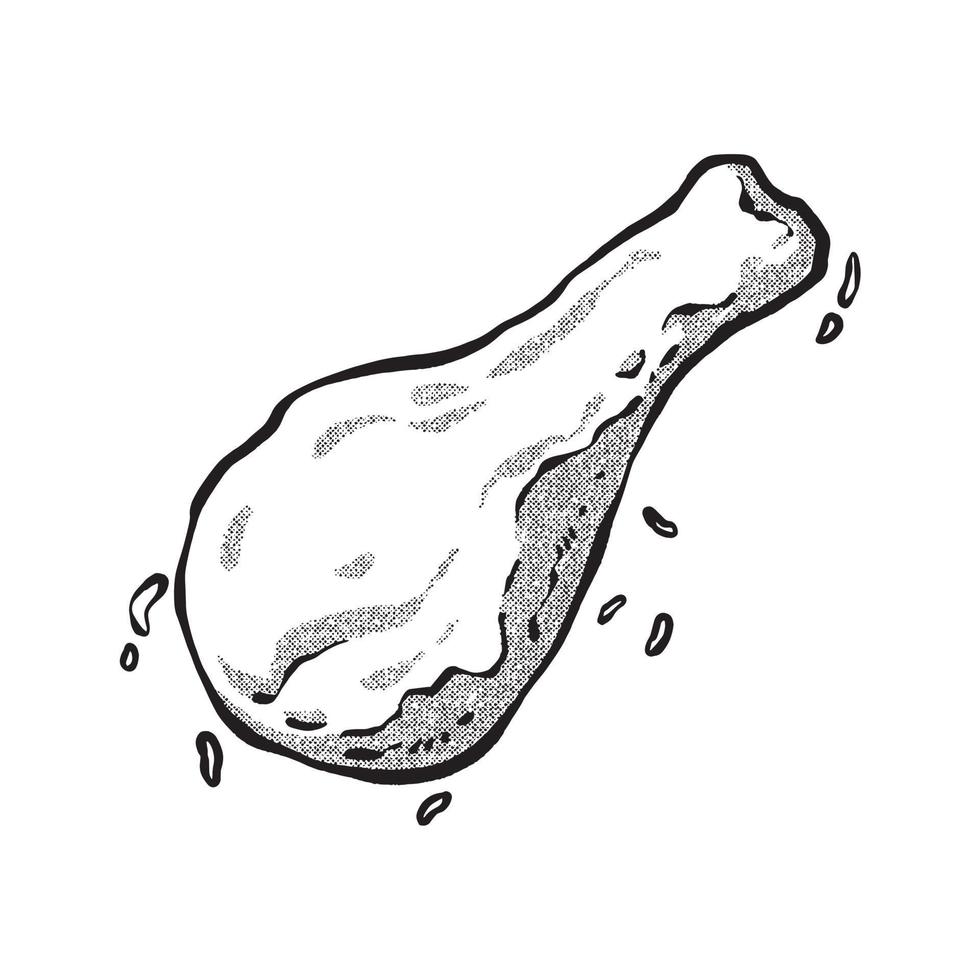 Crispy fried chicken thigh sketch. line art drawing vector