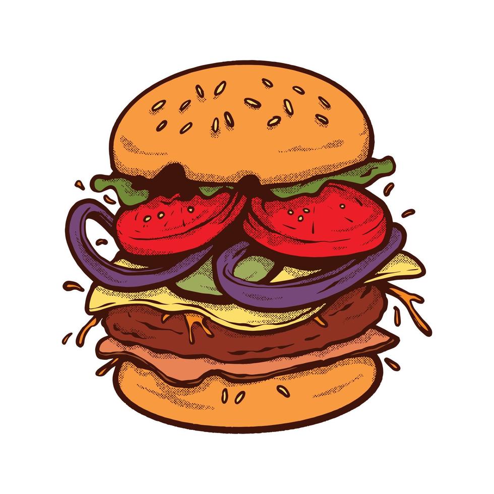 burger sketch full color hand draw vector