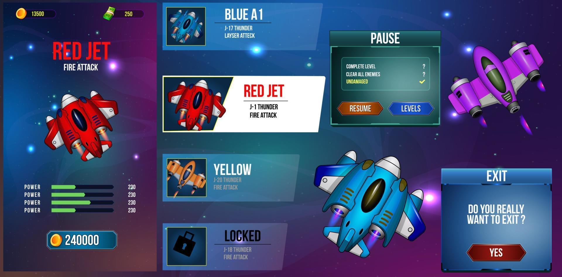 Game Ui Kit with Menus, pop up, screens and Game elements vector