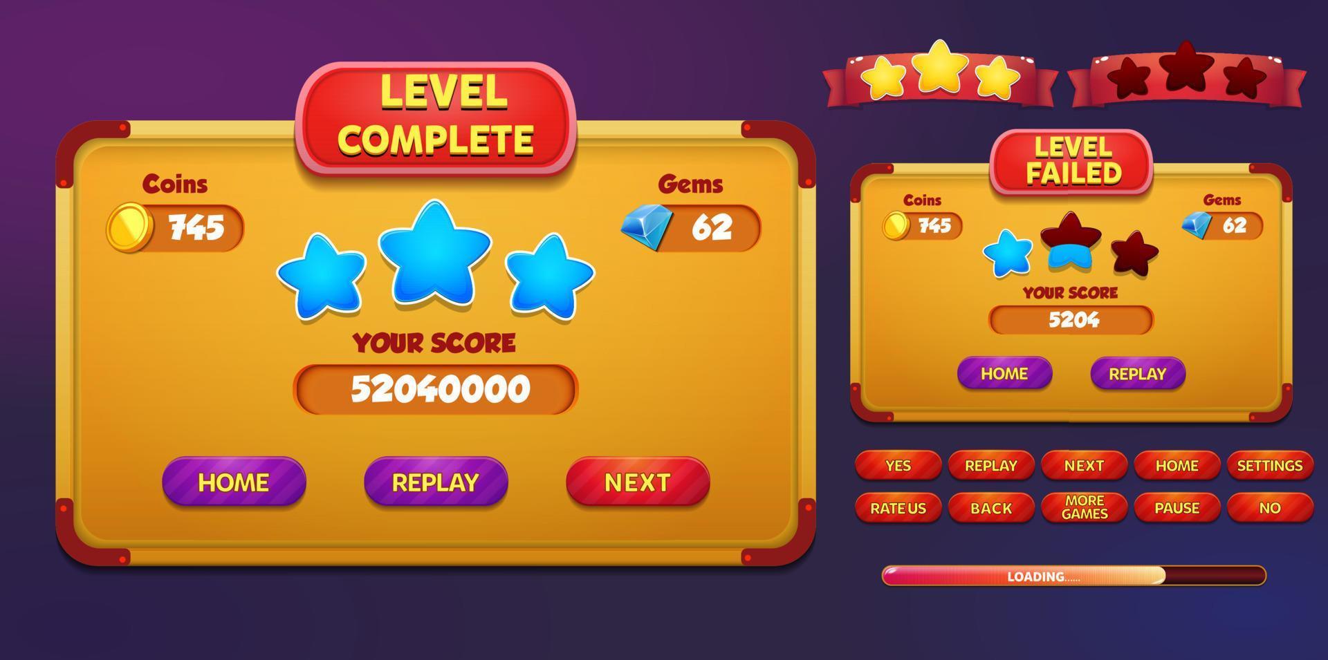 Game Ui Kit with Menus, pop up, screens and Game elements vector