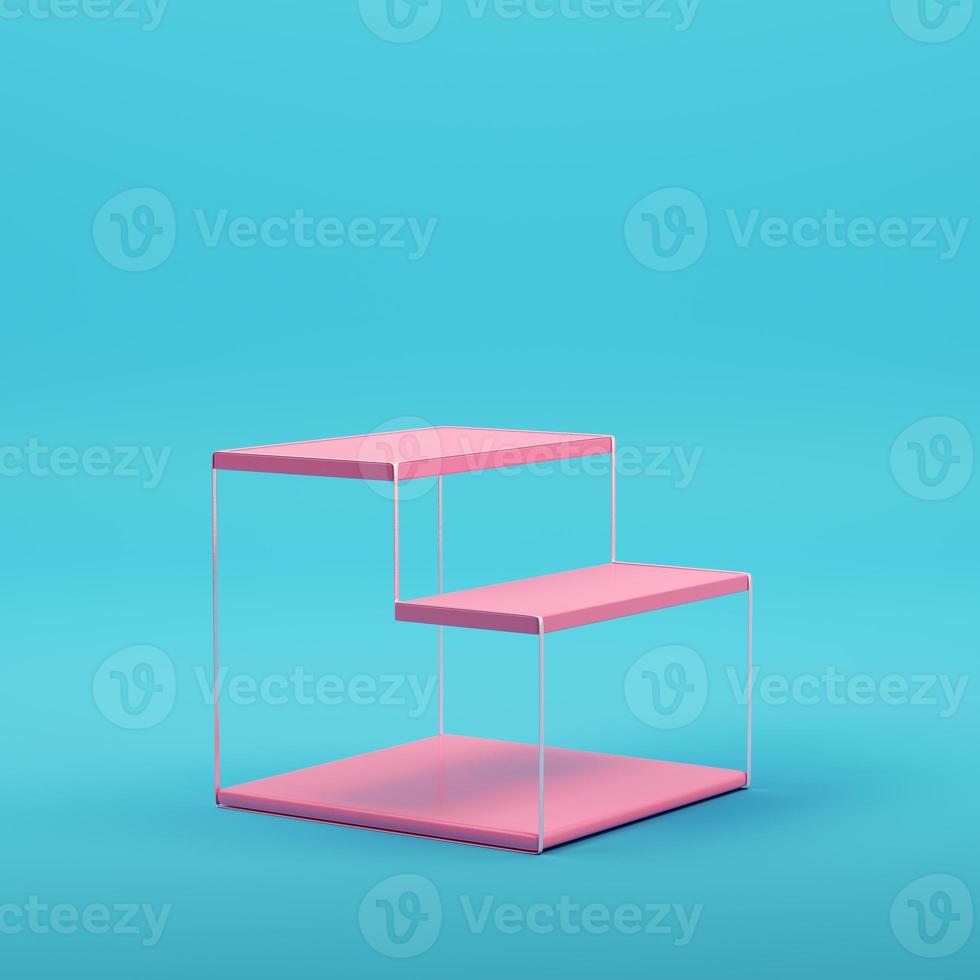 Pink empty product display on bright blue background in pastel colors photo