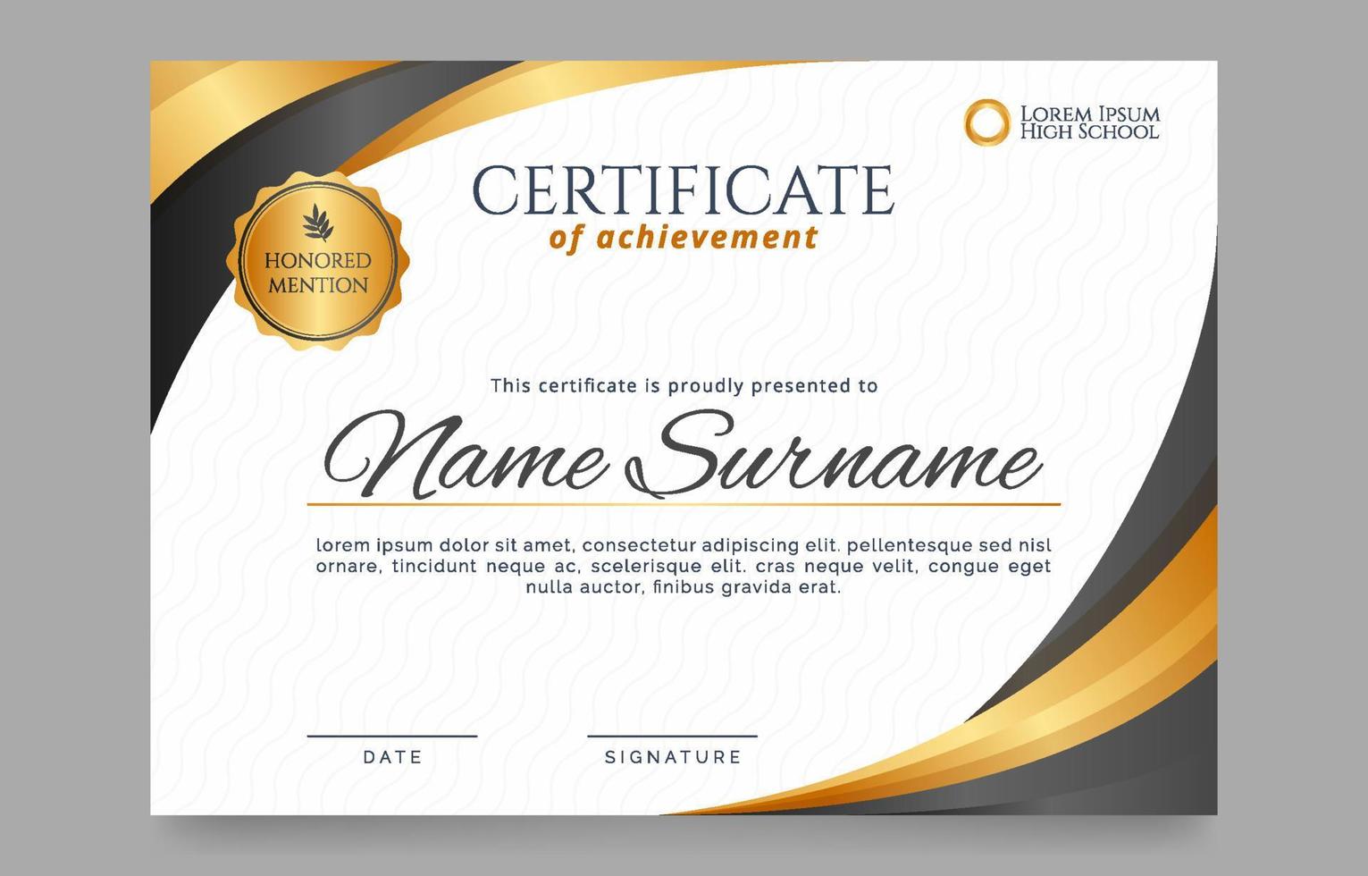 Luxury Golden and Black Graduation Certificate Template vector