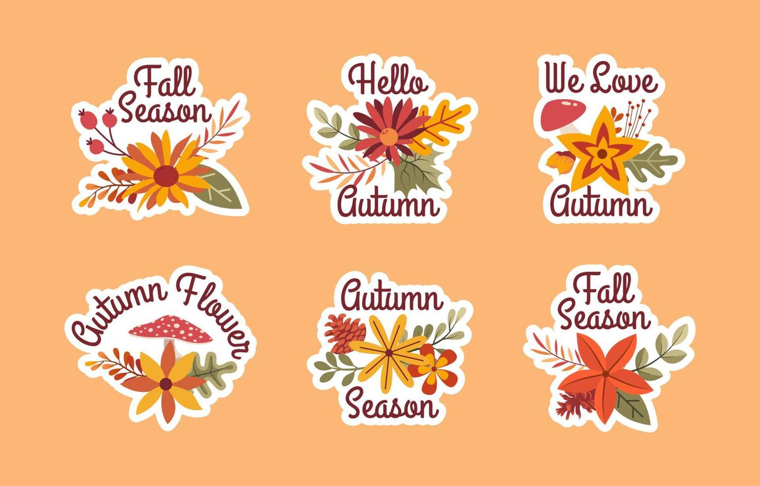 colección de pegatinas de flores de otoño vector