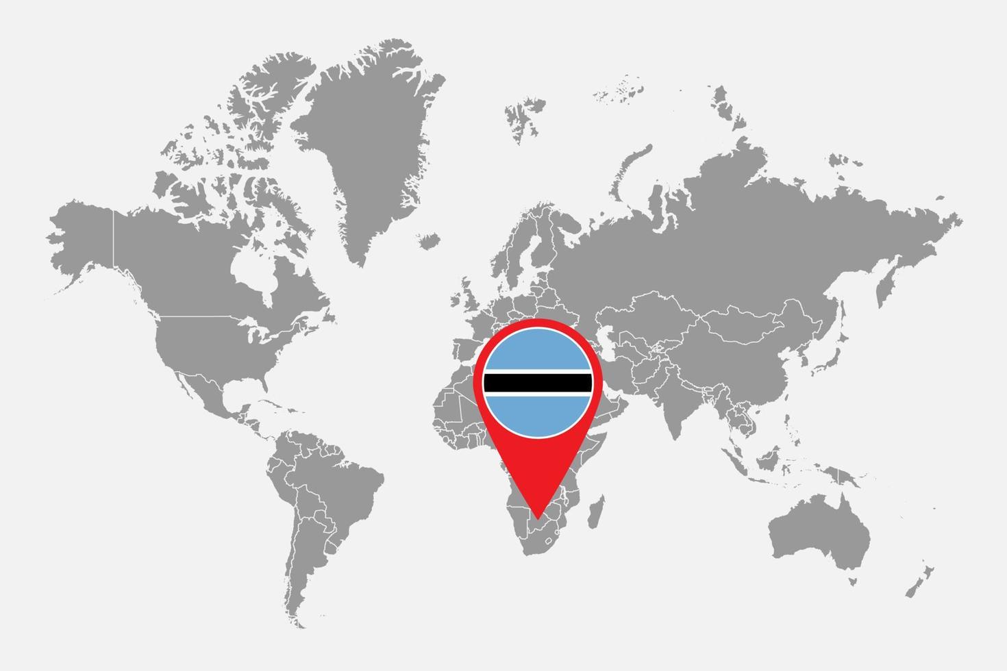 Pin map with Botswana flag on world map. Vector illustration.