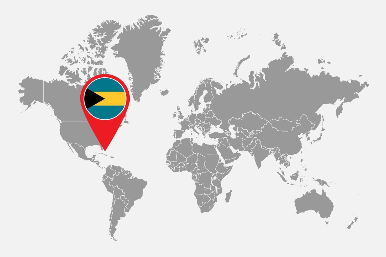 Pin map with Bahamas flag on world map. Vector illustration.