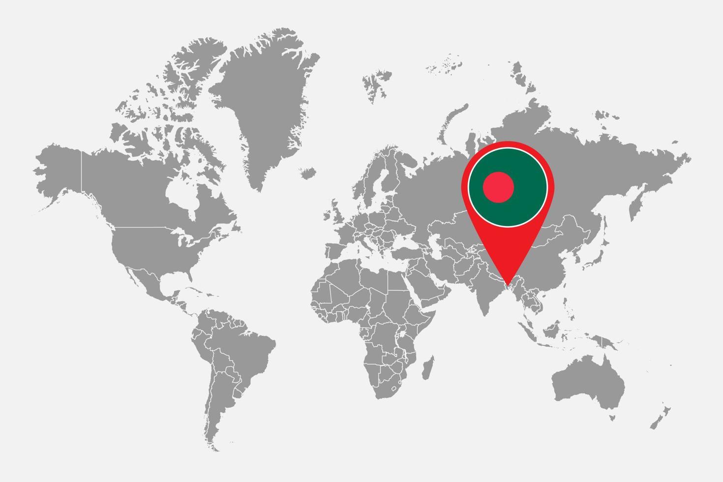 pin mapa con bandera de bangladesh en el mapa mundial. ilustración vectorial vector