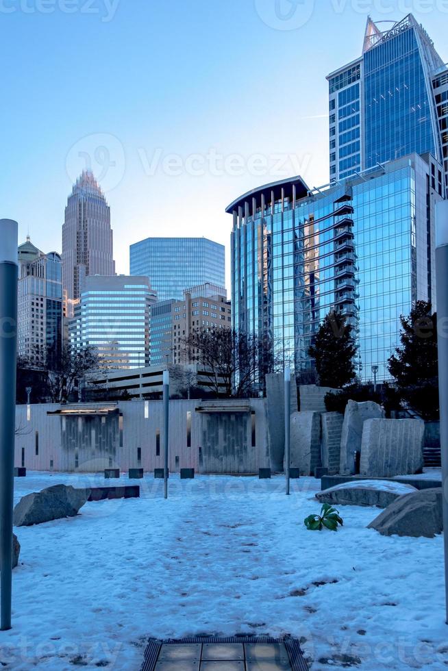 charlotte north carolina city skyline after winted storm photo