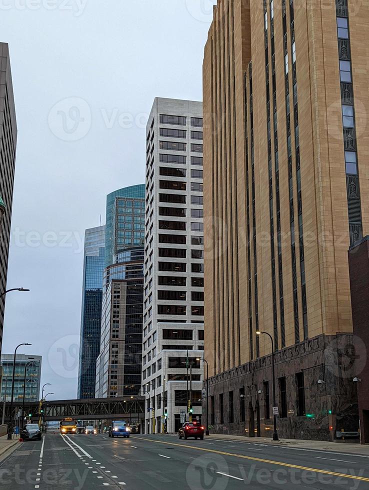 city of minneapolis city downton skyline on cloudy day photo