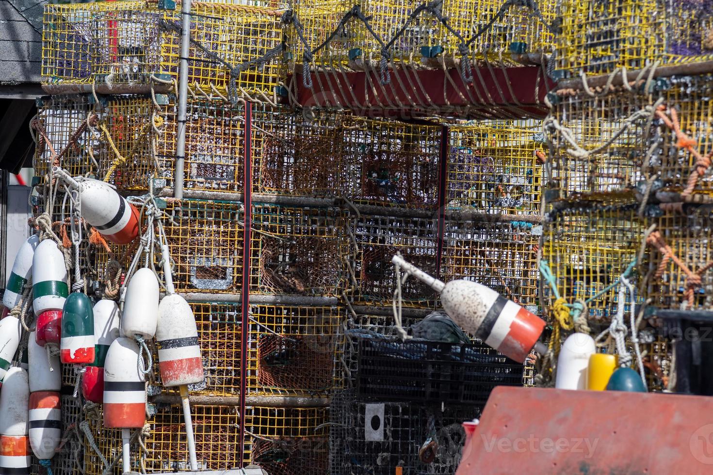 Closeup of a stack of lobster or crab traps photo