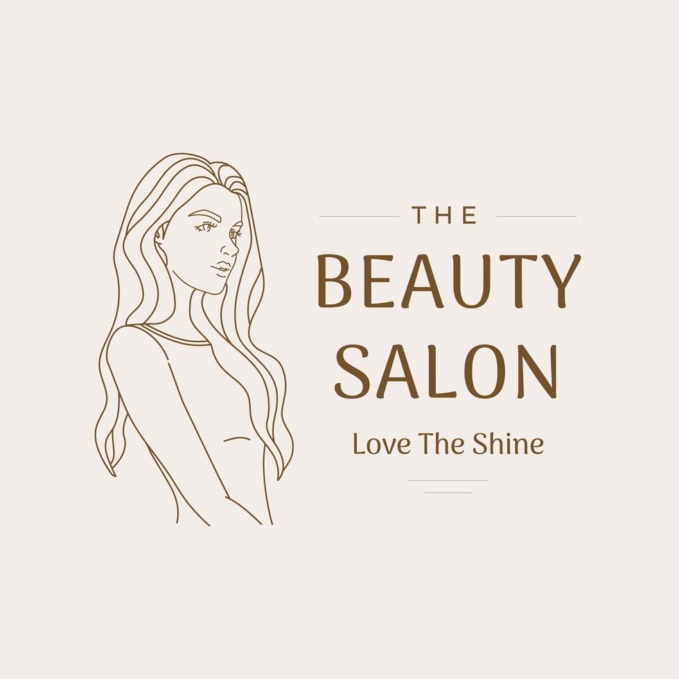 beautiful woman logo line art with long hair for salon makeup fashion business vector