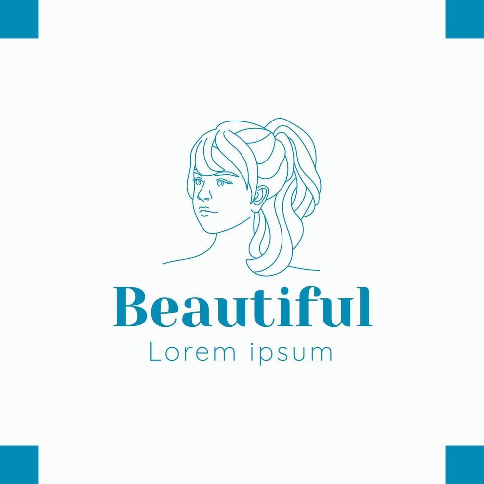 beauty face logo pretty girl with ponytail and bangs casual elegant for salon makeup fashion vector