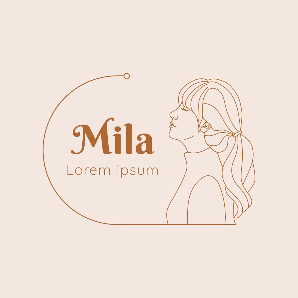 logotipo de arte de línea de mujeres hermoso elegante con cola de caballo para logotipos de peluquería de salón vector