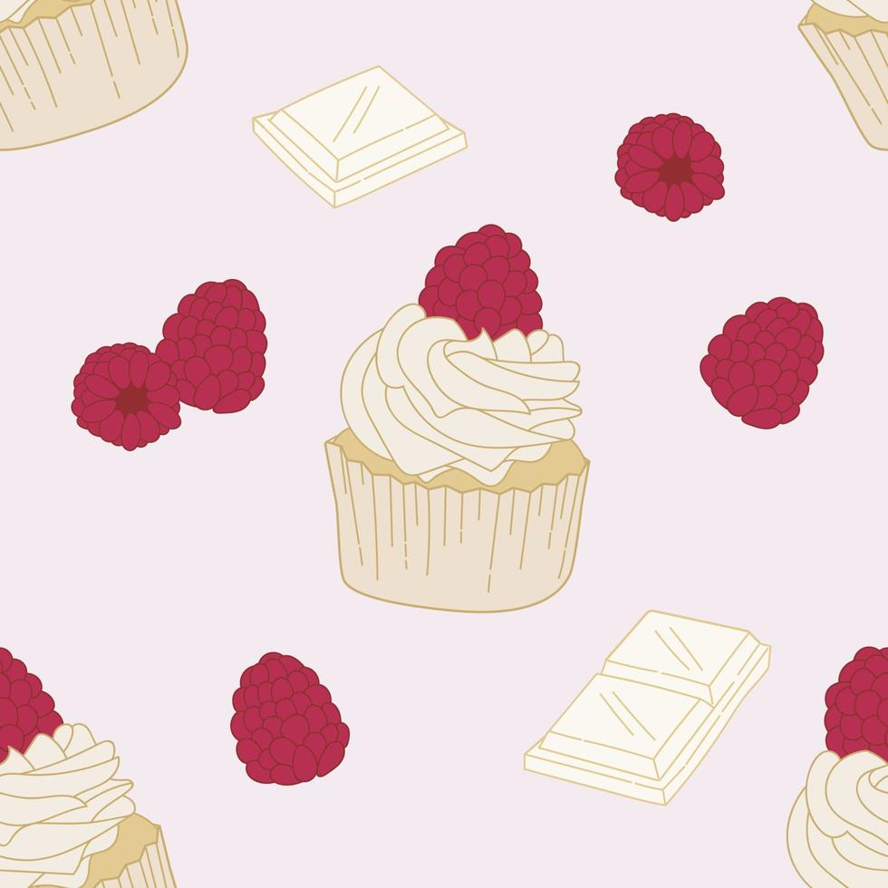 postre de diseño de caja de patrones sin fisuras de cupcake rojo vector