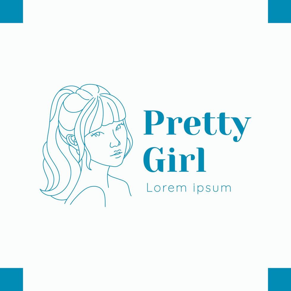 natural beauty face logo girl with bangs stylish cool line art vector