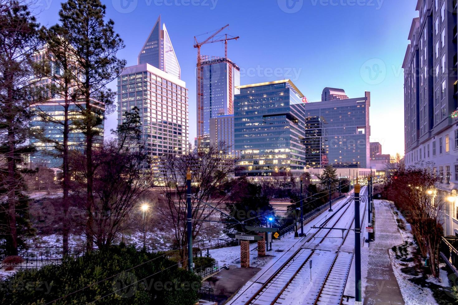 charlotte north carolina city skyline after winted storm photo