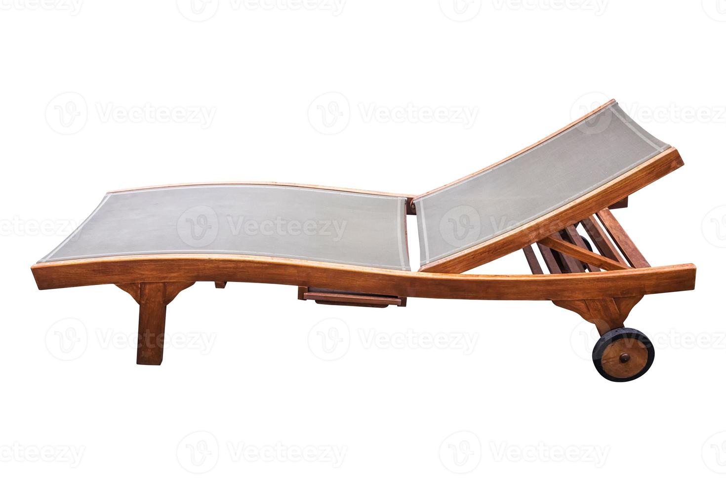 Wooden sunbed with wheel isolated. photo