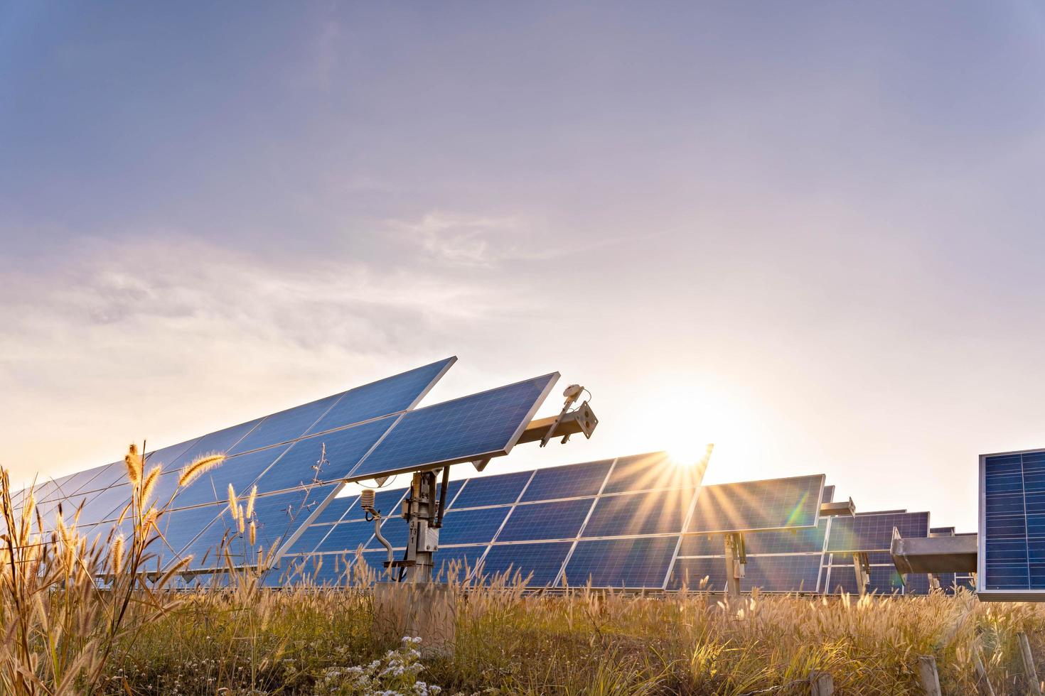 Solar plant,solar cell with the summer season, hot climate causes increased power production, Alternative energy to conserve the world's energy, Photovoltaic module idea for clean energy production photo