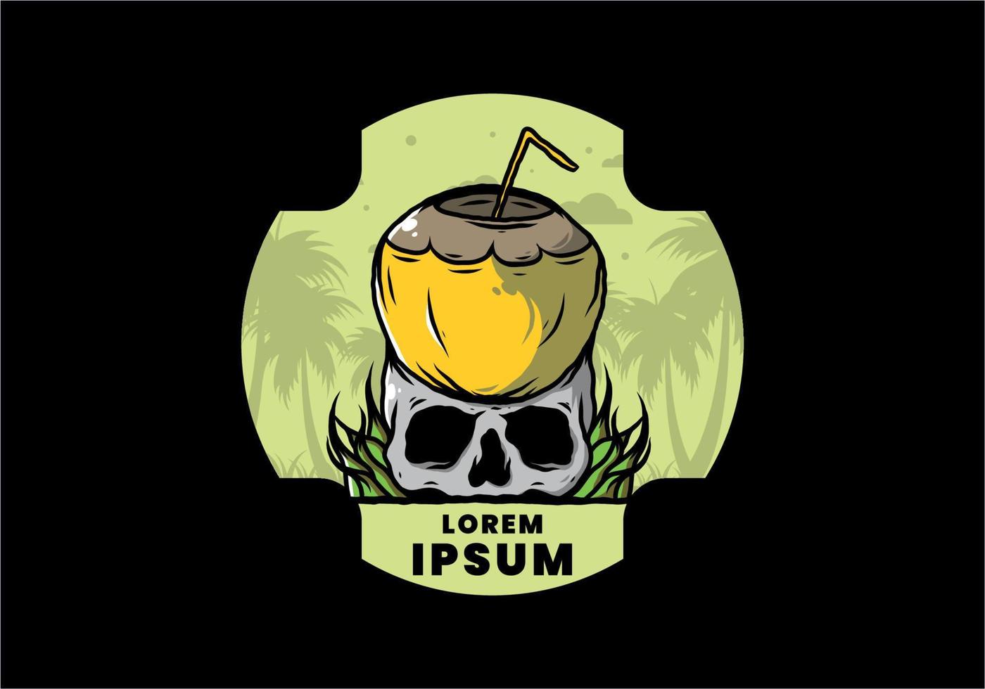 Coconut drink on human skull illustration vector