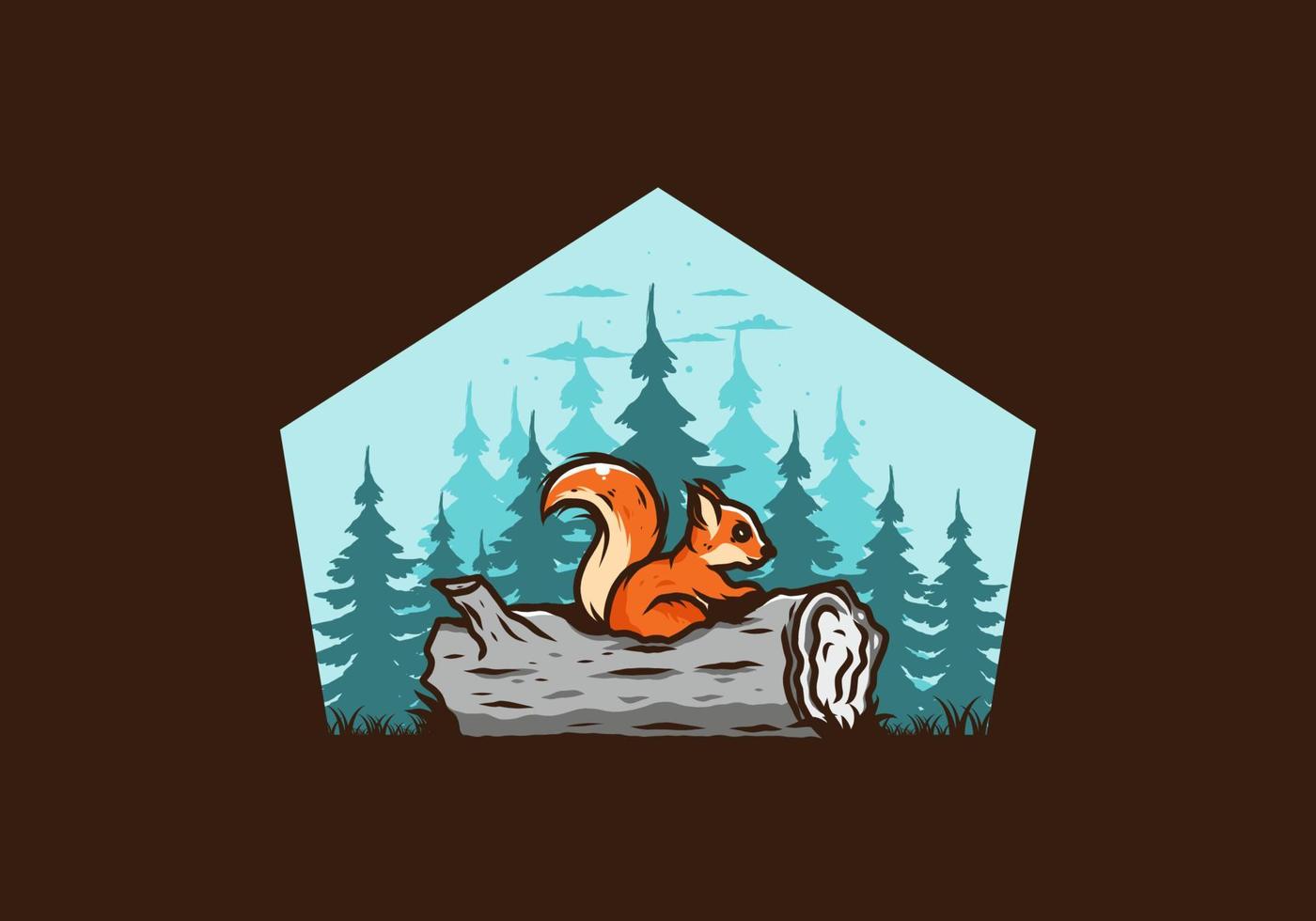 Lonely squirrel hiding in a dead tree trunk illustration vector